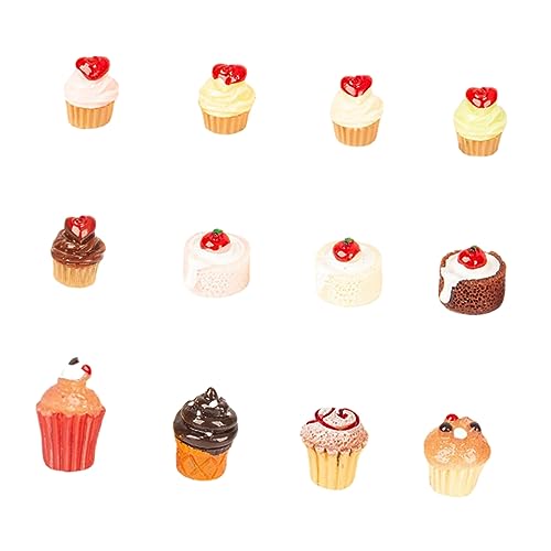 SOPOTUTU 12 Stück Kuchen Dekorationen Set Realistische Dessert Modelle aus Harz für Puppenhäuser Miniaturspielzeug Kreative Wohnaccessoires und von SOPOTUTU