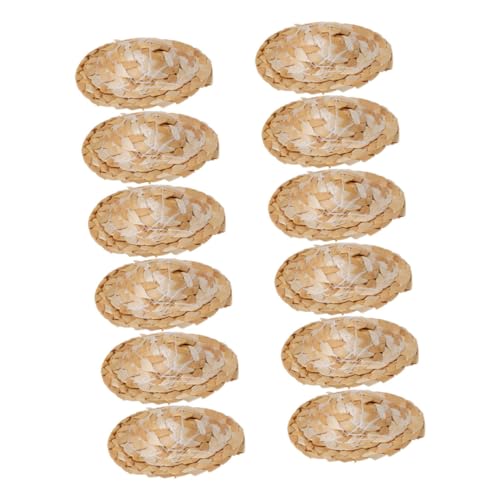 SOPOTUTU 12 Stück Teiliges Handgewebte Mini Strohhüte Atmungsaktive Leichte Puppenhüte aus Stroh Vielseitig für DIY Bastelprojekte Puppendekoration Sommer Accessoires von SOPOTUTU