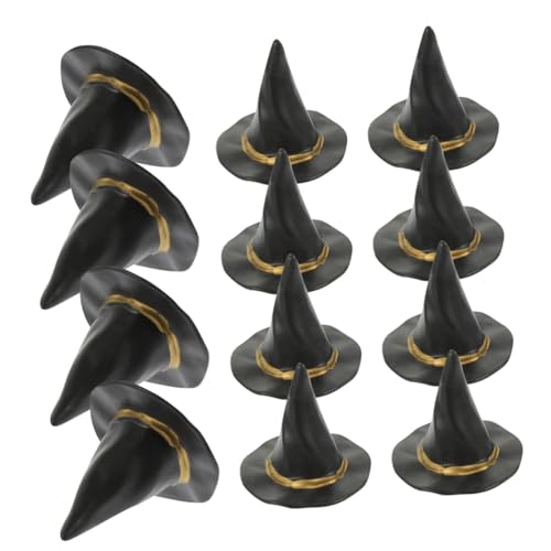 SOPOTUTU 12 Stück Teiliges Mini Hexenhut Schwarz für Halloween Deko DIY Basteln Puppenhaus Flaschen Topper Festliche Party Accessoires von SOPOTUTU