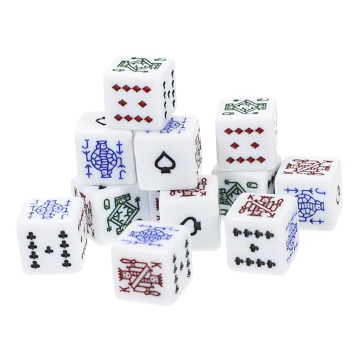 SOPOTUTU 12 Stück Teiliges Pokerwürfel Set Weiß Acryl Verschleißfestes Würfelspiel Partyzubehör Tragbar Leicht Für Kartenspiele und Partyspiele von SOPOTUTU