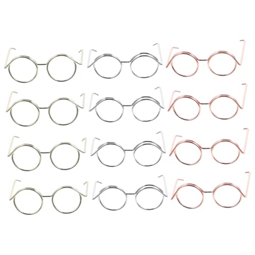 SOPOTUTU 12 Stück Teiliges Puppenbrillen Set aus Metallischem Kupferdraht Miniatur Brillen ohne Gläser Roségold Silber und Gold Dekoratives Puppenzubehör für Sammler und Bastler von SOPOTUTU