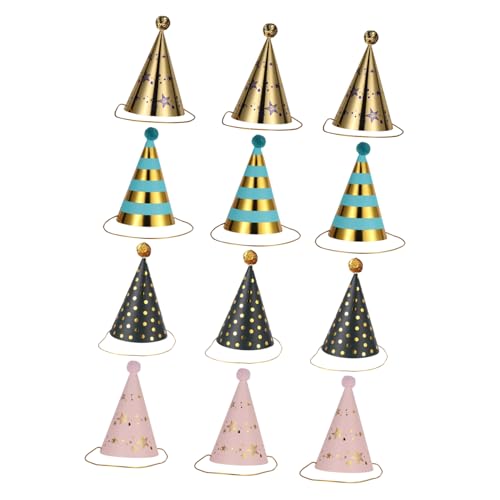 SOPOTUTU 12 Stück Teiliges Schicke Papierpartyhüte mit Goldprägung Kreative Geburtstagsmützen für Erwachsene Praktische Deko und Einzigartige Foto Requisiten für Feierlichkeiten von SOPOTUTU