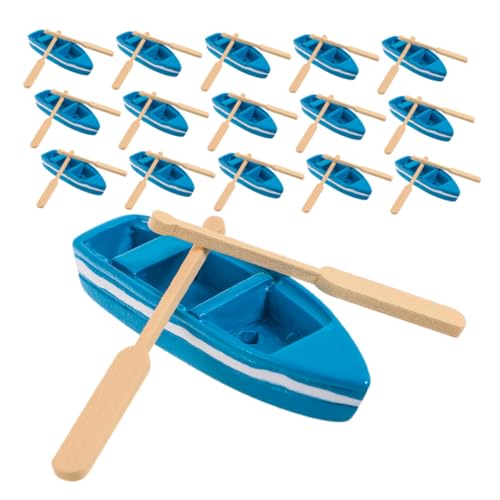 SOPOTUTU 16 Satz Teiliges Miniatur-Boot aus Harz und Holz mit Rudern Nautische Deko für Meer-Themen DIY Mikro-Landschaft Wetterbeständig für Heim und Aquarium von SOPOTUTU