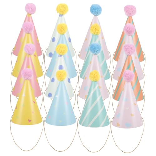 SOPOTUTU 16 Stück Geburtstagshut lustige geburtstagsmützen Rosa Partyhüte geburtstag kopfbedeckung Mini-Geburtstagshüte bunt Farben pom Party-Styling-Requisiten Partyhüte für Frauen Papier von SOPOTUTU