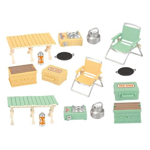 SOPOTUTU 16 Stück Teiliges Mini Camping Spielset für Realistischem Klappstuhl und Picknicktisch Tragbar und Leicht für Outdoor Vielseitiges Zubehör für Puppenhaus und Rollenspiel von SOPOTUTU