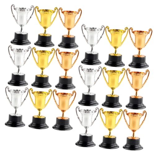 SOPOTUTU 18 Stück Teiliges Mini Award Trophy aus Kunststoff Realistische Gold Silber und Bronzetrophäen als Partypreise und Gewinnerpokale für Kindergeburtstag Wettbewerbe und Spiele von SOPOTUTU