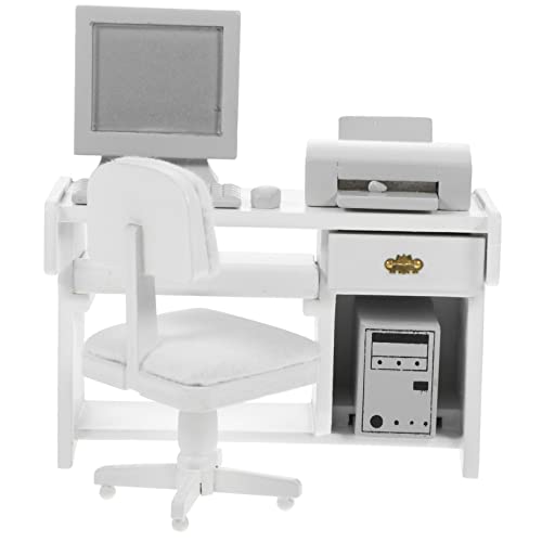 SOPOTUTU 1Satz Miniaturbüro Weißes Und Stuhlmodell Für Puppenhäuser Computer Tastatur Hauptgerät Und Drucker Kreative Spielwelten von SOPOTUTU