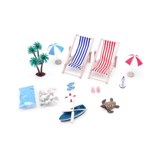 SOPOTUTU 1Satz Strand Dekoration mit Strandstuhl und Boot Puppenhaus Mikrolandschaft Kreative Mini Ornamente für Garten und DIY Projekte Lebendige und Detailreiche Strand Szene von SOPOTUTU