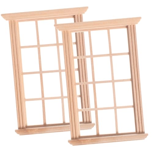 SOPOTUTU 2 Mini Puppenhaus Fensterrahmen aus Holz Teiliges Naturbelassen zum Bemalen Langlebige Puppenhaus Möbel für DIY Dekoration und Hausmodelle Realistisches Design für Kreative von SOPOTUTU