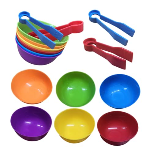 SOPOTUTU 2 Sätze Lernspielzeug für Farbsortierschalen und Sortierpinzetten Bunte Schüsseln Clips Frühpädagogisches Kognitives und Zuordnungsspielzeug von SOPOTUTU