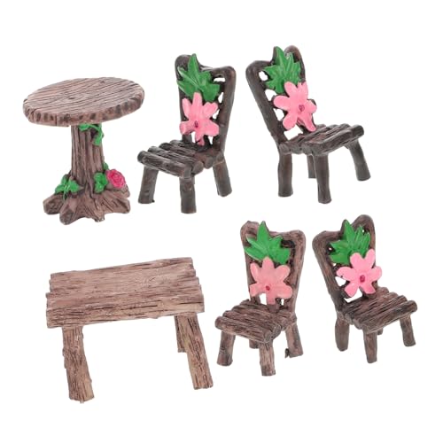 SOPOTUTU Einzigartiges Gartenzubehör 2 Sets Landschaftsharz Tisch Und Stühle Miniatur- von SOPOTUTU