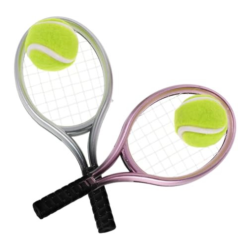 SOPOTUTU 2 Sätze Miniatur Tennisracket Set Teilig Silber Miniatur Tennisball Kit Puppenhaus Deko Sportzubehör von SOPOTUTU