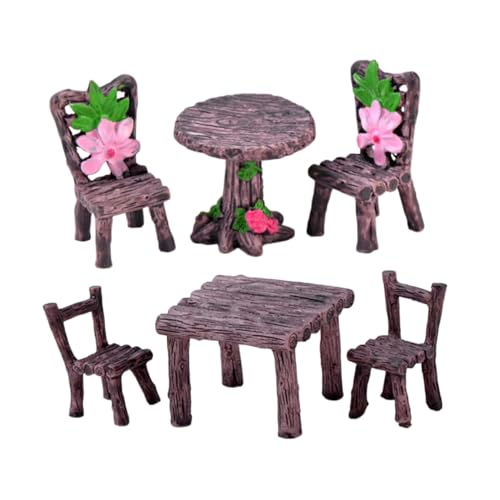SOPOTUTU 2 Sätze Miniatur Tisch Stühle Miniaturmöbel aus Harz Miniatur Gartentisch Stuhl Modell Dekorativ für Mooslandschaft Mikrolandschaft Puppenhaus und Fairy Garden von SOPOTUTU