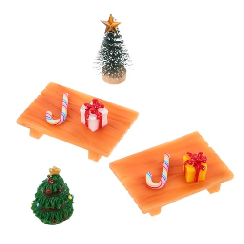 SOPOTUTU 2 Sätze Miniatur Weihnachtsdeko für Puppenhaus mit Geschenkbox Zuckerstange Weihnachtsbaum Bank und Stuhl Detailreiche DIY Weihnachts-szenerie Zubehör für Festliche von SOPOTUTU