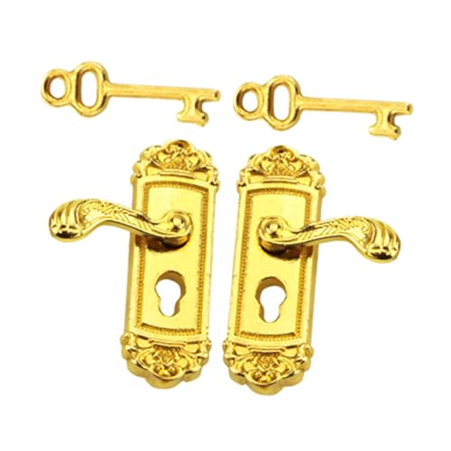 SOPOTUTU 2 Sets Mini Türgriff Aus Metall Niedliche LED Dekoration Fake Dekorationen Vintage Miniatur Zubehör Hausdekor Zubehör Puppenhaus Außenzubehör Goldene Zinklegierung von SOPOTUTU