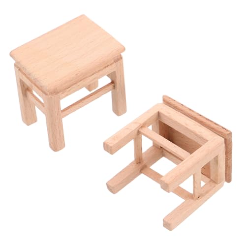 SOPOTUTU 2 Stück Mini-Bankmodell Puppenstuhl Puppenhaus-Miniatur-Stuhl Möbelmodelle Puppenhaus winziger Hocker Mini-Puppenhaushocker Puppenhausstuhl Mini-Holzstuhl Puppenbank hölzern Khaki von SOPOTUTU