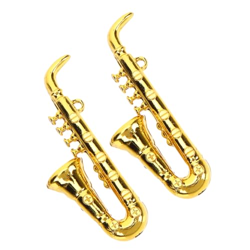 SOPOTUTU 2 Stück Mini Saxophon Instrumente Kleine Miniaturen Miniatur Puppenhaus Saxophon Modell Realistische Requisite Retro Simuliertes Musikinstrument Modell Mini Hausbedarf von SOPOTUTU