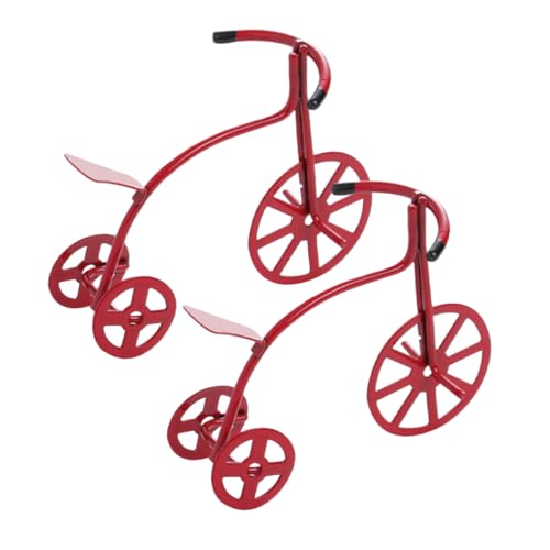 SOPOTUTU 2 Stück Miniatur Dreirad Modell Lenkerrad Winziges Miniatur Puppenhaus Zubehör Rosa Puppen Produkt Für Modell Dreirad Zubehör Dekoration Puppenhaus Rote Legierung von SOPOTUTU