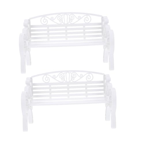 SOPOTUTU 2 Stück Miniaturparkbank Deko für Puppenhaus Weißes Modell Elegantes Design Zubehör für Gartenlandschaften und Fotografie Robustes und Leichtes Material von SOPOTUTU