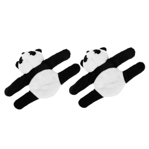 SOPOTUTU 2 Stück Plüsch Panda Slap Bracelet Kuscheliges Stofftier Armband mit Weichem Plüsch Einfaches Umschlagen Tiermotiv Party Geschenk für Geburtstagsfeiern von SOPOTUTU