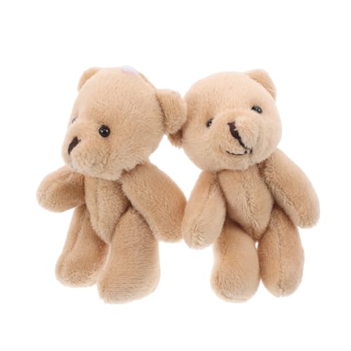 SOPOTUTU 2 Stück Puppenhauspuppe Bär Schlüsselanhänger Weihnachtsstofftier Minibären Weihnachtliche Kuscheltiere Ausgestopfte Bärenpuppe Bärenverzierung Beige Kurzer Plüsch von SOPOTUTU