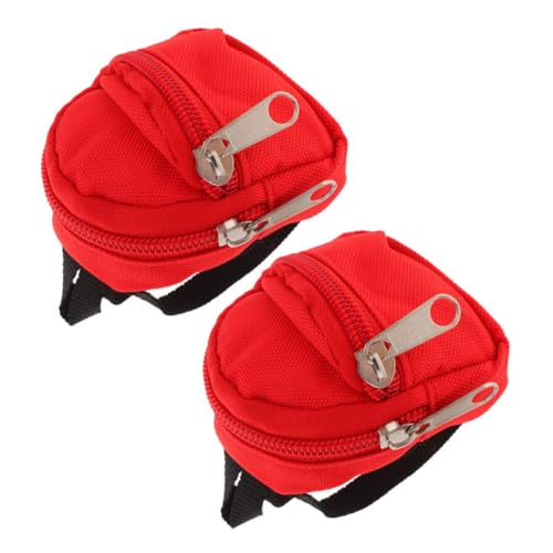 SOPOTUTU 2 Stück Puppenrucksack Minipuppenmode Puppen-Anziehtasche Mini-Puppen-Schulrucksack Miniatur-Puppenzubehör Puppe Kostümschmuck Puppe-Reißverschluss-Rucksack Polyester rot von SOPOTUTU