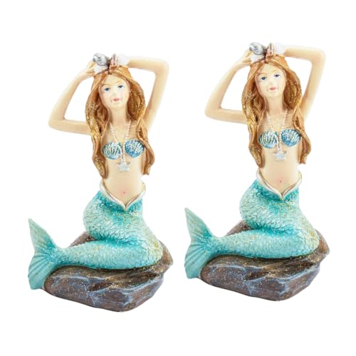 SOPOTUTU 2 Stück Teiliges Resin Meerjungfrau Ornament Leichtes Aquarium Deko Lebensechte Fischbecken Figur Wetterfest Kompakt Naturgetreue Meereslandschaft Dekoration von SOPOTUTU