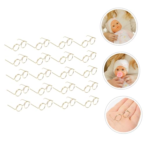 SOPOTUTU 20 Stück Teiliges Miniatur Brillen aus Metall für Puppenhaus Zubehör Goldfarbene Runde Rahmenlose Gläser DIY Bastelaccessoires Niedliche Puppenbrillen für Kreative Rollenspiele von SOPOTUTU