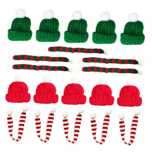 SOPOTUTU 20 Stück Teiliges Miniatur Weihnachtsmützen und Weihnachtsschal Handgestrickte Flaschen und Becherabdeckungen Festliche Tischdeko für DIY Bastelprojekte und Weihnachtsfeiern von SOPOTUTU