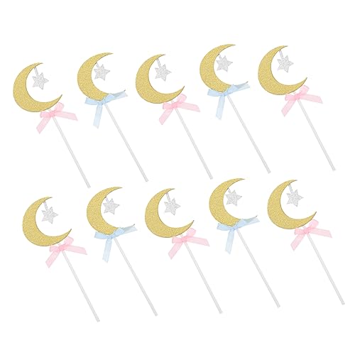SOPOTUTU 20 Stück Teiliges Stern und Mond Cupcake Dekorationen mit Schleifen Dekorative Tortenaufsätze für Geburtstagsfeiern und Hochzeiten für Romantische Anlässe und Unvergessliche von SOPOTUTU