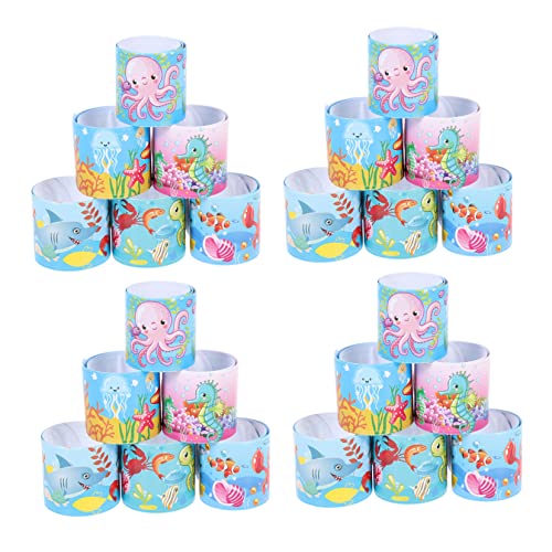 SOPOTUTU 24 Stück Slap Armbänder mit Cartoon Motiven für Meereslebewesen Slap Bänder Sicheres und Flexibles für Kreative Foto Requisiten und Partys von SOPOTUTU