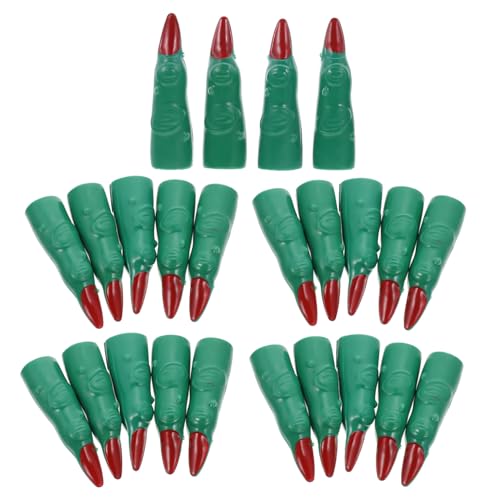 SOPOTUTU 24 Stück Teiliges Halloween Fake Finger Sleeves aus Kunststoff Wiederverwendbar Grün Realistische Hexen und Zombie Nägel Sicher Bequem für Halloween Dekorationen Kostümpartys und von SOPOTUTU