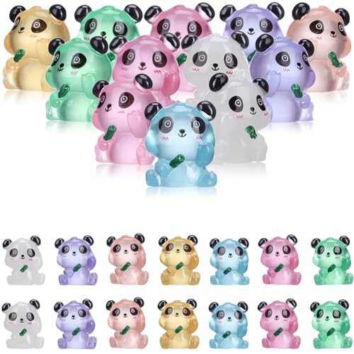 SOPOTUTU 28 Stück Leuchtende Mini Panda Figuren Resin in Farben Miniatur Deko für Bonsai Schlafzimmer und Party Langlebige Nachtlicht Dekoration mit Detailgetreuer Gestaltung von SOPOTUTU
