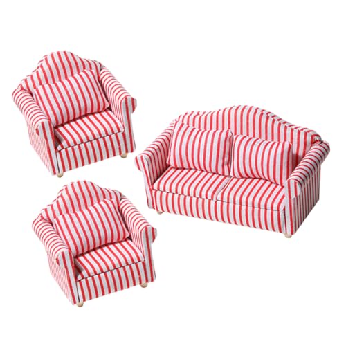 SOPOTUTU 3 Stück Miniatur Sofa Couch Modell Teiliges Gestreiftes Puppenhaus Möbel Stabile Hochwertige Miniaturmöbel für DIY Dekoration Geschenkidee für Modellliebhaber und Puppenhaus von SOPOTUTU