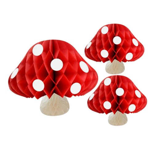 SOPOTUTU 3 Stück Pilz-waben-anhänger Pilz-partydekoration Aufblasbarer Pilz Pilz-wandteppich Pilz-nachtlicht Pilzlichter Schlafzimmerdekoration Mit Pilzen Wunderland- Papier Rot von SOPOTUTU