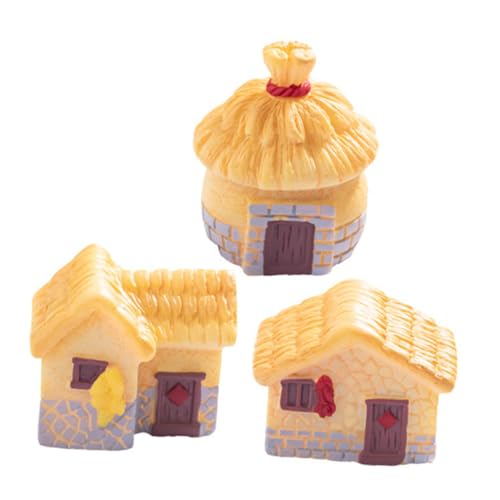 SOPOTUTU 3 Stück Retro-Landhaus mit Reetdach kleine Häuser zum Basteln Mikro Dekoration Bausatz Figur Terrarium zubehör Garten Accessoires Mini-Ornamente aus Harz Miniaturhäuser zum Basteln von SOPOTUTU