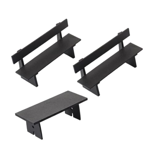 SOPOTUTU 3 Stück Teiliges Miniatur Gartenstuhl und Langer Tisch Set Schwarze Puppenhaus Möbel Kompakte Miniaturmöbel für DIY Dekoration Tischdeko und Park Accessoire von SOPOTUTU