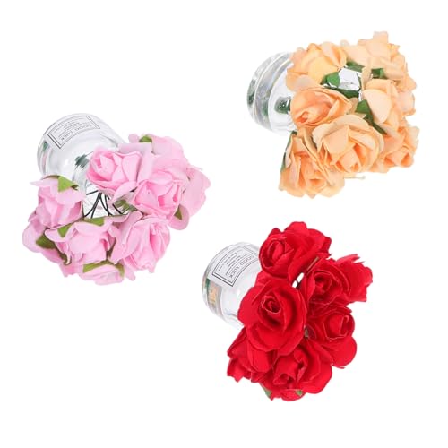SOPOTUTU 3 Stück Teiliges Miniatur Puppenhaus Zubehör mit Kleinen Glasvasen und Künstlichen Rosen in Klarer Glasoptik Skandinavisch Inspiriertes Design Stabile Miniatur Dekoration für von SOPOTUTU