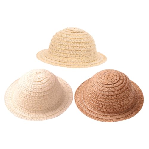 SOPOTUTU 3 Stück Teiliges Miniatur Strohhut für Puppen Leichter Gewebter Bastelhut in Beige und Braun Vielseitiges Puppenzubehör für Kreative Bastelarbeiten und Foto Requisiten von SOPOTUTU