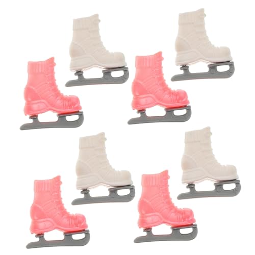 SOPOTUTU 4 Paare Miniatur Eislaufschuhe für Puppen DIY Bastelprojekte Realistische Puppen Eislaufschuhe in Weiß und Rosa Puppenhaus Dekoration von SOPOTUTU