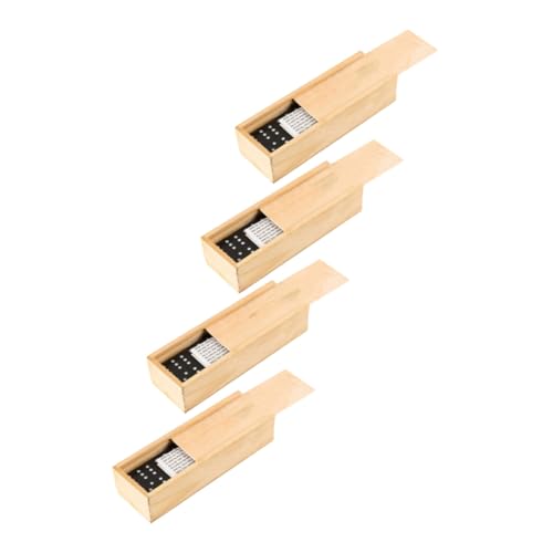 SOPOTUTU 4 Sätze Holz Domino Spielsteine in Eleganter Box Leichtes und Robustes Familienspiel für Erwachsene Tragbares Domino für Spieleabende und Unterwegs von SOPOTUTU