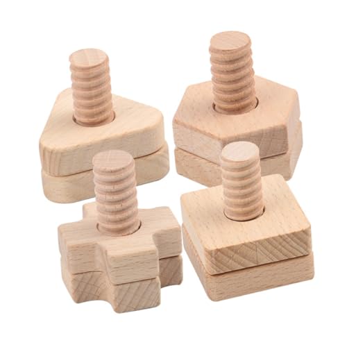 SOPOTUTU 4 Sätze Teiliges Holzspielzeug Schraubspiel Geometrische Formen Lernspiel für Handliches Langlebiges Sicheres Montagespielzeug Feinmotorik und Kognition von SOPOTUTU