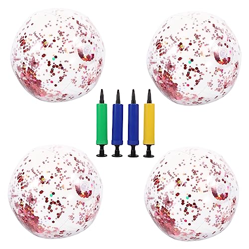 SOPOTUTU 4 Stück Aufblasbarer Glitzer Strandball Transparentes Wasser für Strand und Pool Partys für Fördert Koordination und Spaß im Freien von SOPOTUTU