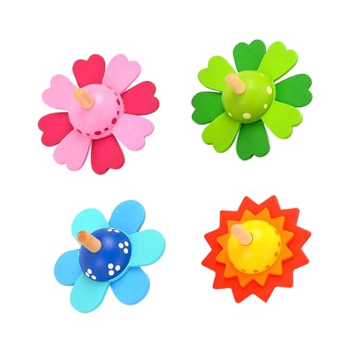 SOPOTUTU 4 Stück Blumen Drehender Kreisel Lustiger Kreisel Lustiges Kreiselspielzeug Rotierendes Für Kinderspielzeug Kreiselspielzeug Für Erkennungsspielzeug Holz von SOPOTUTU