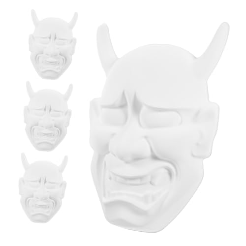 SOPOTUTU 4 Stück DIY Monstermasken aus Weißem PVC Unbemalt zum Bemalen und Basteln Horn Motiv für Fasching Cosplay Maskenparty Kreative Handarbeit von SOPOTUTU