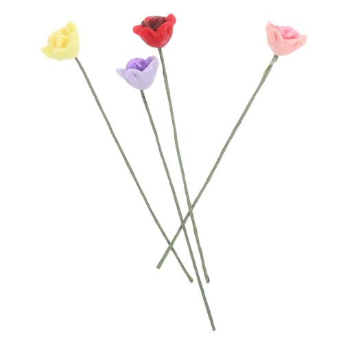 SOPOTUTU 4 Stück Mini Blumen Dekorationsset Künstliche Rosen für Landschaften Realistische Deko für Puppenhaus DIY Projekte und Tischlandschaften Leicht und Einfach zu Handhaben von SOPOTUTU