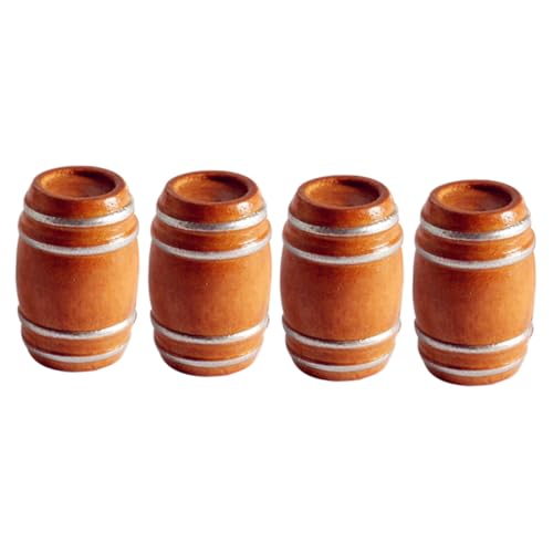 SOPOTUTU 4 Stück Mini Holzfass Teilig Miniatur Bierfass Modell Puppenhaus Dekoration Mikro Landschaft Deko Mini Haus Zubehör für Miniaturbar und Sammler von SOPOTUTU
