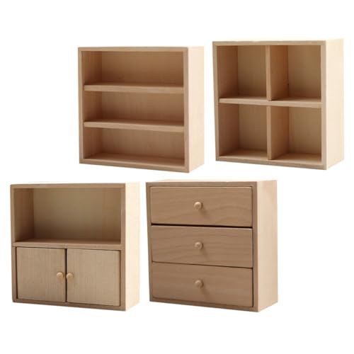 SOPOTUTU 4 Stück Miniaturmöbel aus Massivem Holz DIY Puppenhaus Schränke mit Realistischem Design Stabile Konstruktion Kreative Bastelsets für Puppenhaus Dekoration und Individuelle von SOPOTUTU