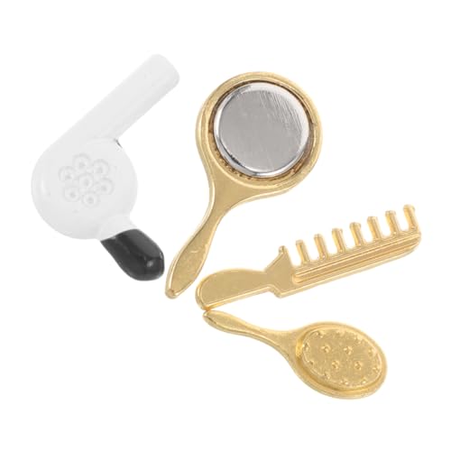 SOPOTUTU 4 Stück Puppenhaus mini haartrockner Haarkamm hervorheben Mini-Dinge Herren Haarkamm abgebrochener Haarkamm Kammhaarflasche Miniatur-Make-up Afro-Haarkamm Reihe Haarkamm Legierung von SOPOTUTU