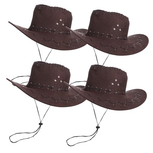 SOPOTUTU 4 Stück Teiliges Cowboyhut Robustes Material Verstellbare mit Kinnband Westernstil Partyhut für Karneval Kostümfest Fasching und Cosplay Modisch und Vielseitig Passend von SOPOTUTU